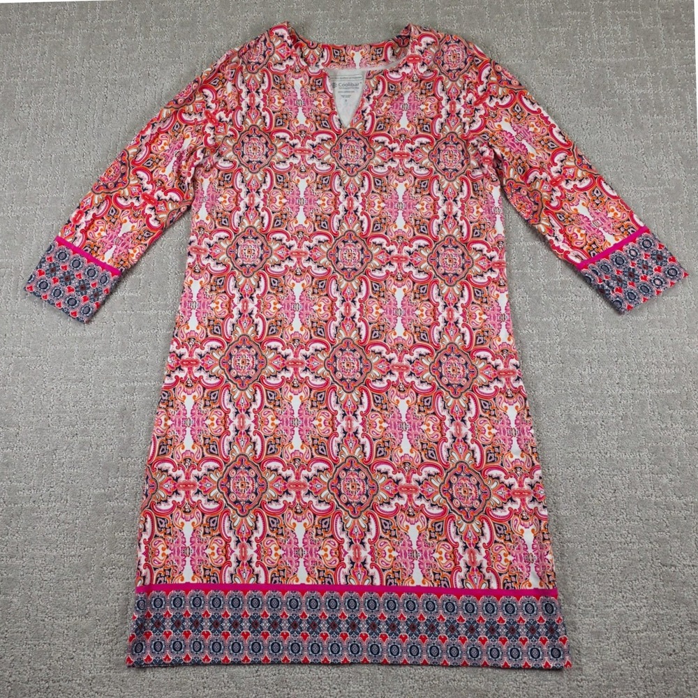 Coolibar‎ Womens UPF 50+ Sun Protection Paisley Shift Dress Pink Orange Small